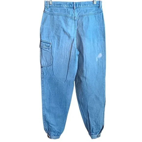 11 29x32 Vintage 80s Cargo Jeans Snap Cuffs Distress Pentimento Brittania Raw High Rise